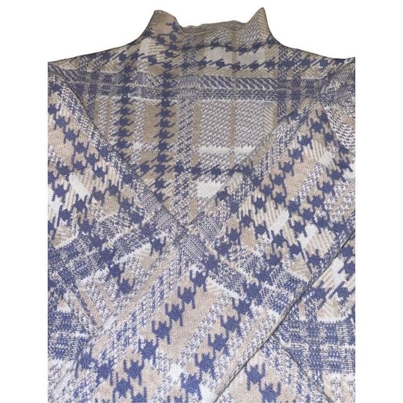 Rachel Zoe Large Houndstooth Knit Mock Turtleneck Fitted Sweater - Picture 8 of 13